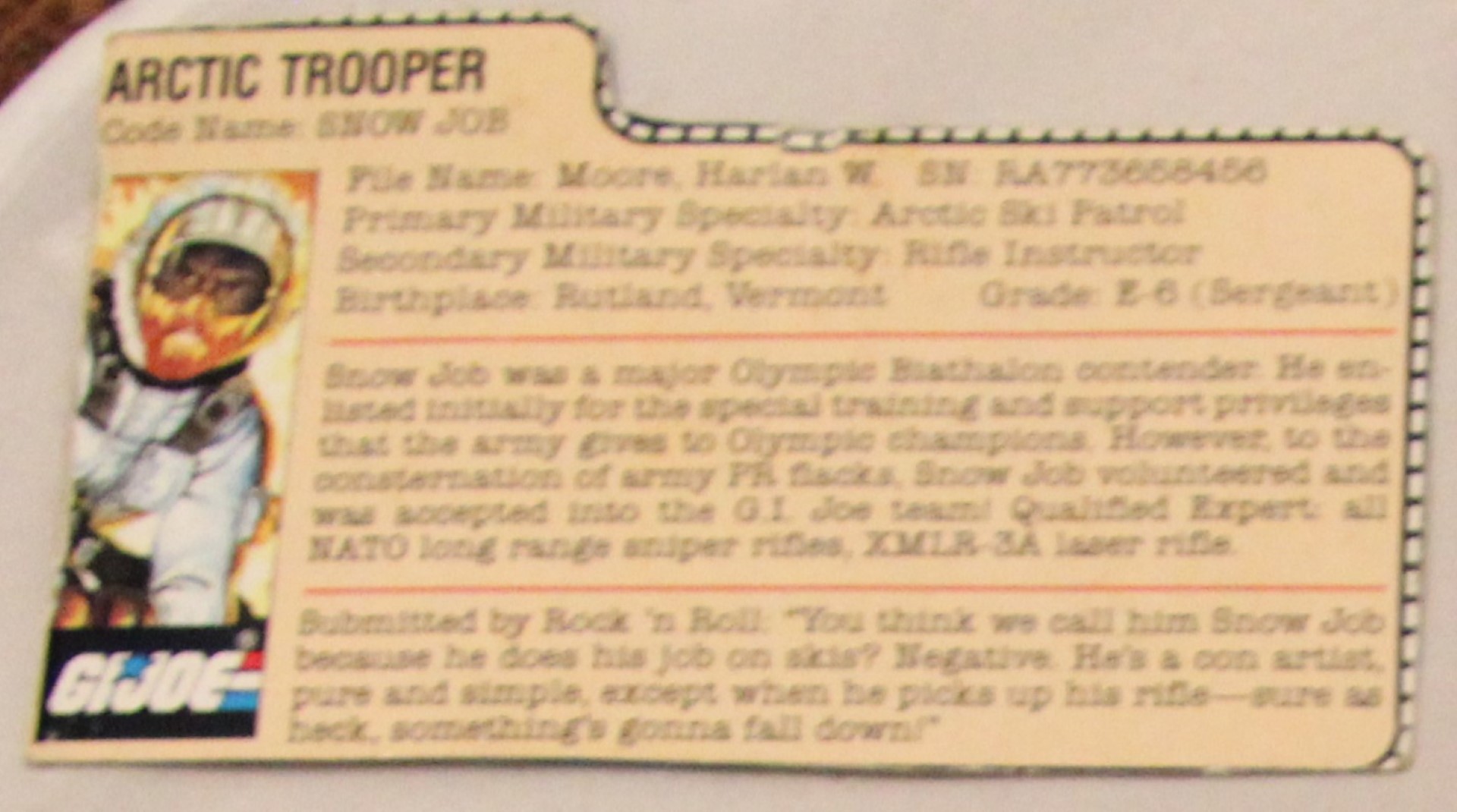 1983 snowjob file card