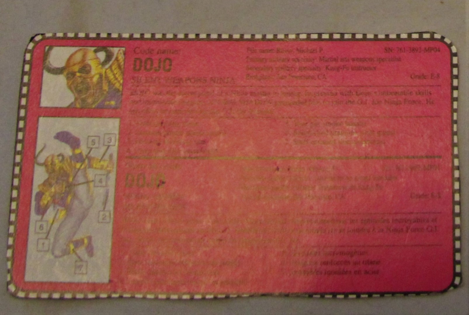 1992 dojo file card
